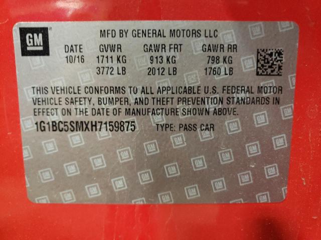 1G1BC5SMXH7159875 | 2017 CHEVROLET CRUZE