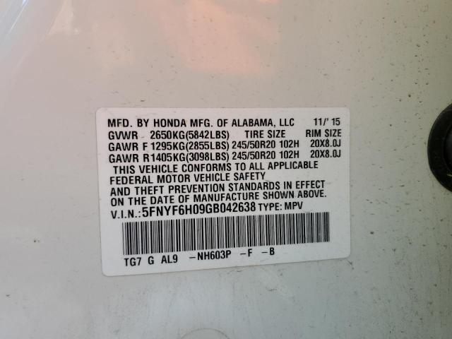 5FNYF6H09GB042638 2016 Honda Pilot Elite