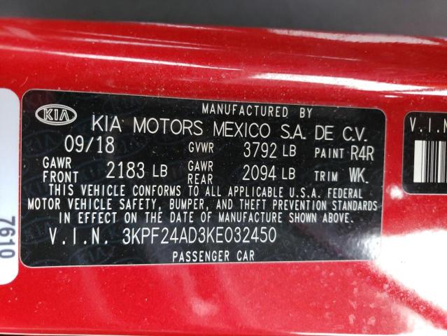 3KPF24AD3KE032450 | 2019 KIA FORTE FE