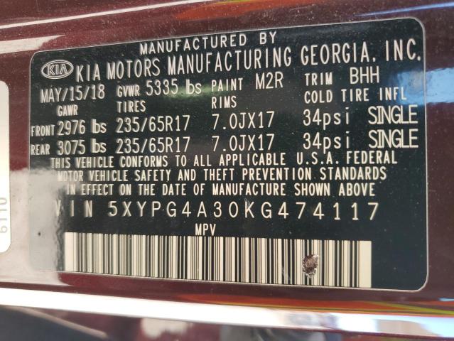 5XYPG4A30KG474117 KIA SORENTO L