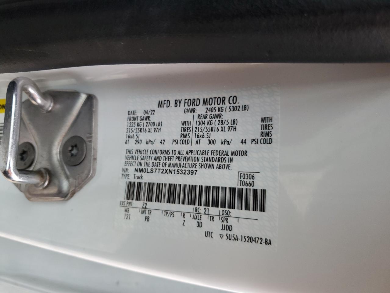 NM0LS7T2XN1532397 2022 Ford Transit Connect Xlt