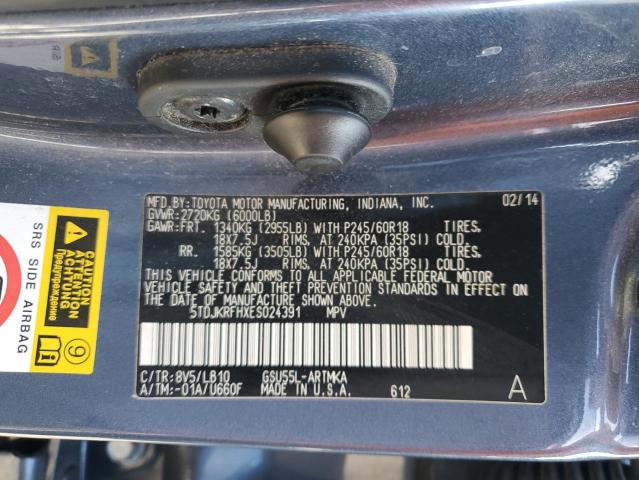 VIN 5TDJKRFHXES024391 2014 Toyota Highlander, Xle no.14