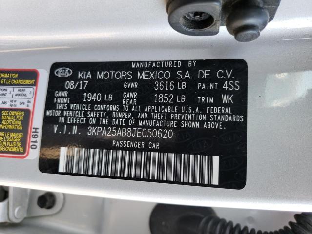 3KPA25AB8JE050620 KIA RIO LX