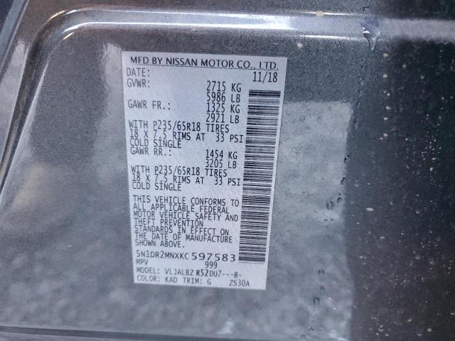 5N1DR2MNXKC597583 Nissan Pathfinder S