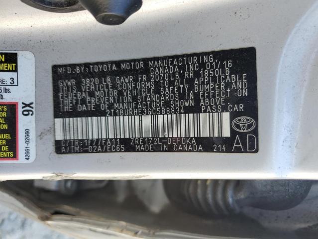 2016 TOYOTA COROLLA L - 2T1BURHE3GC588834