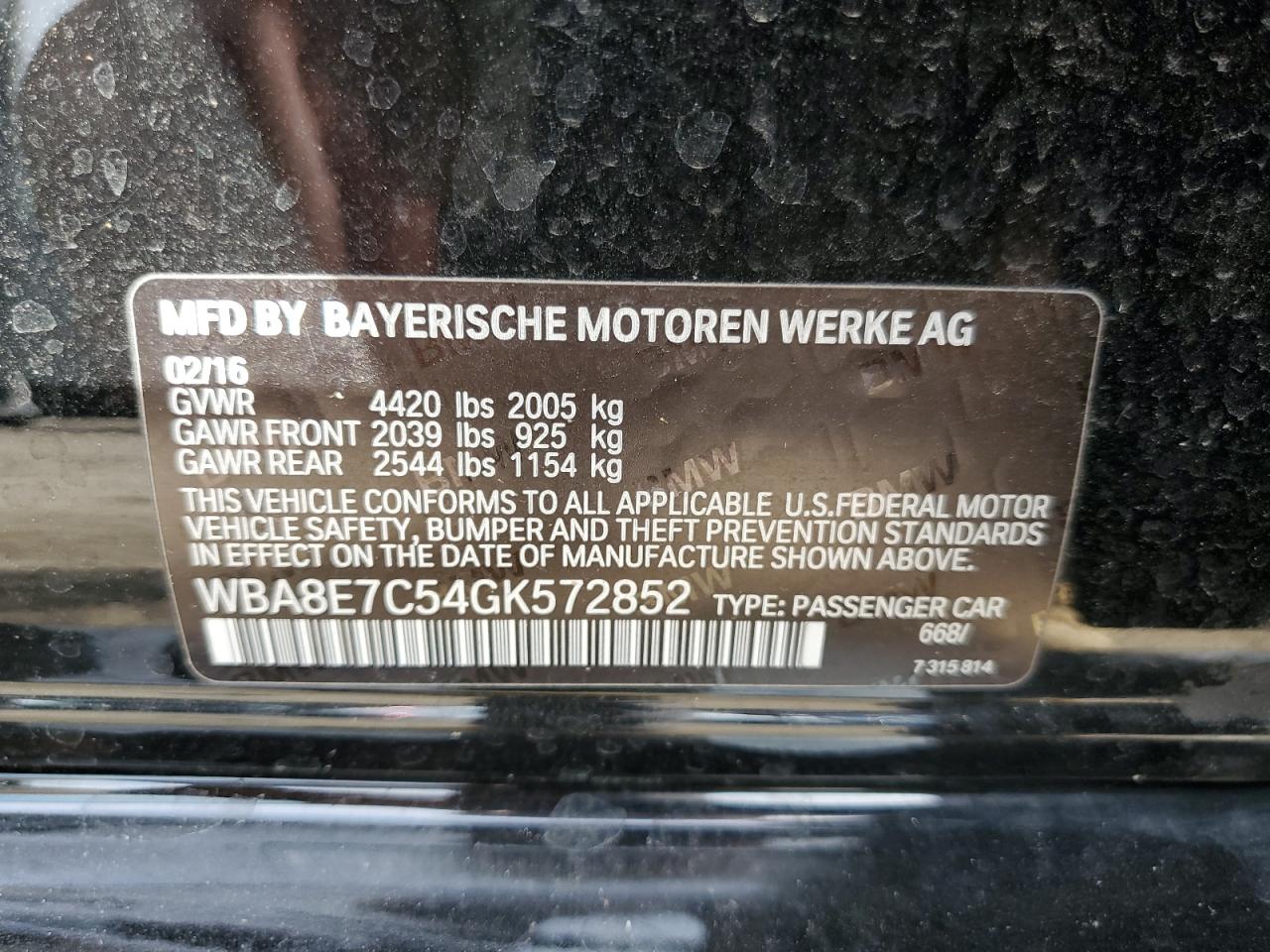 WBA8E7C54GK572852 2016 BMW 328I