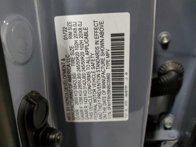 2022 HONDA PILOT SPOR 5FNYF6H39NB035860