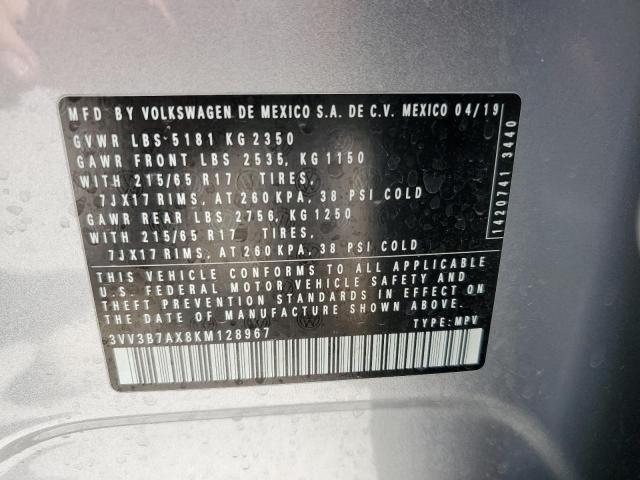 3VV3B7AX8KM128967 Volkswagen Tiguan SE 10