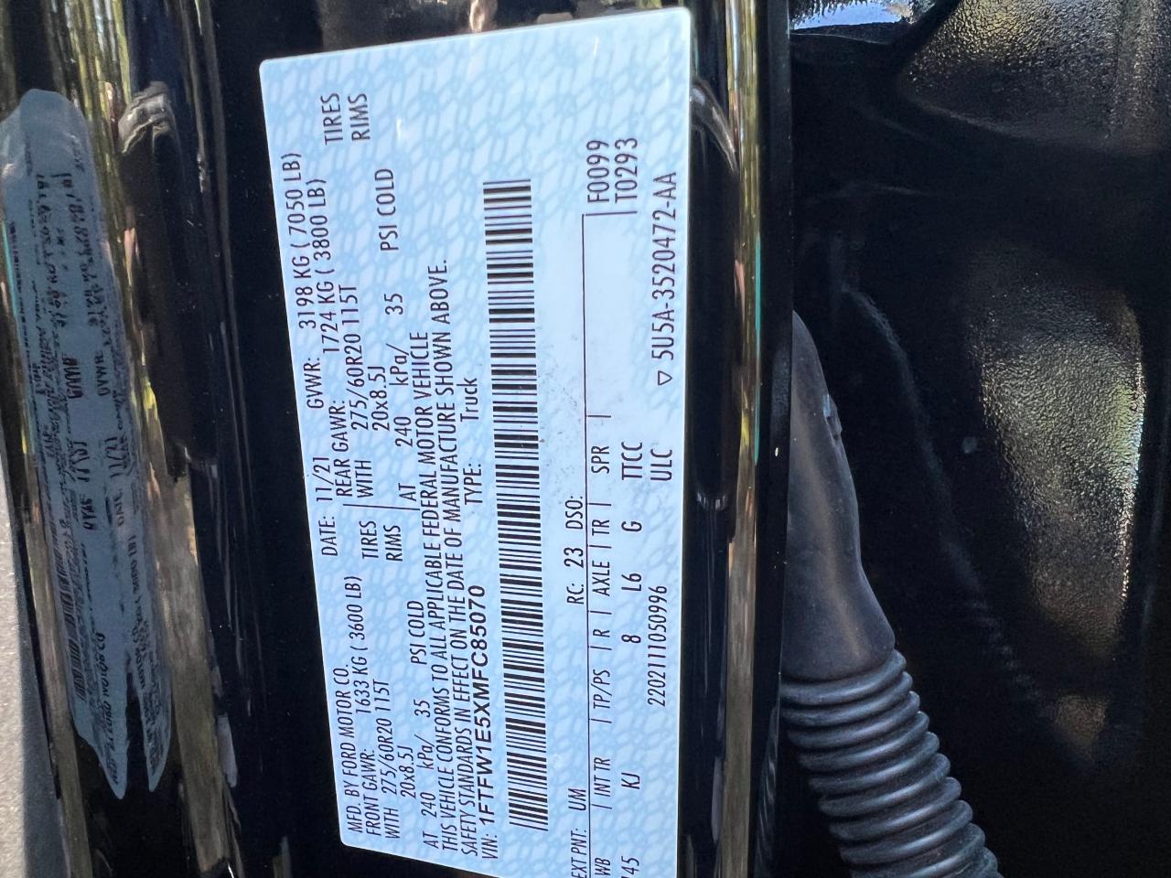 VIN: 1FTFW1E5XMFC85070 2021 FORD F-150