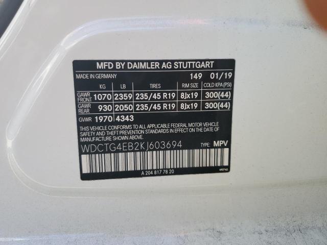 WDCTG4EB2KJ603694 Mercedes-Benz GLA 250