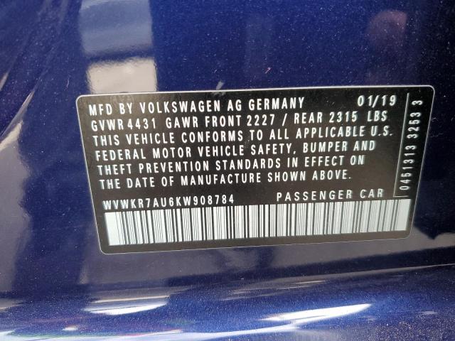 2019 VOLKSWAGEN E-GOLF SE - WVWKR7AU6KW908784