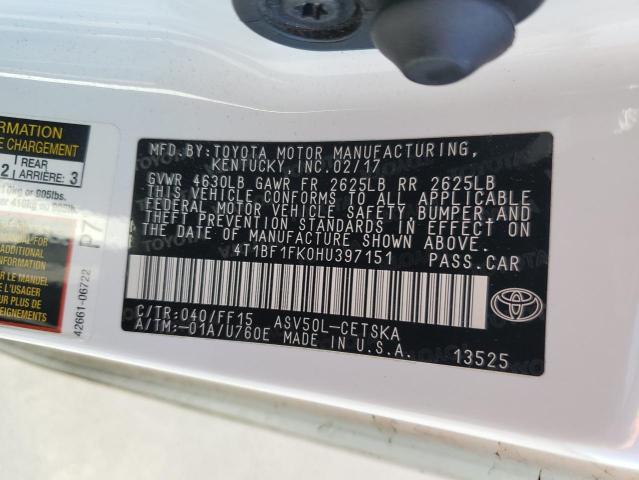 2017 TOYOTA CAMRY LE/X 4T1BF1FK0HU397151