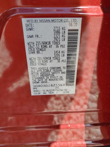2020 NISSAN PATHFINDER - 5N1DR2CN1LC625564