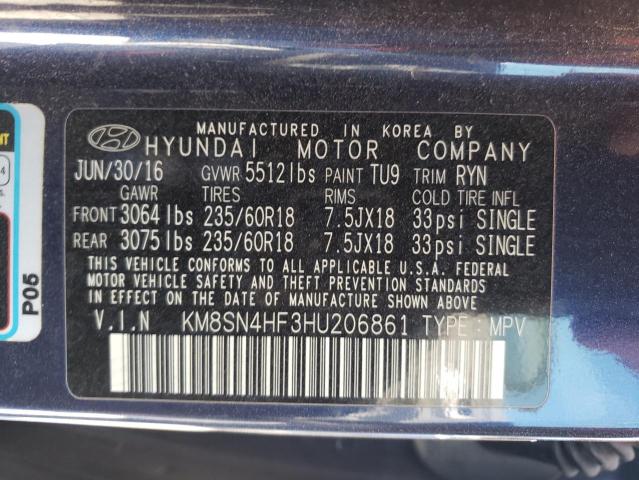 KM8SN4HF3HU206861 | 2017 Hyundai santa fe se