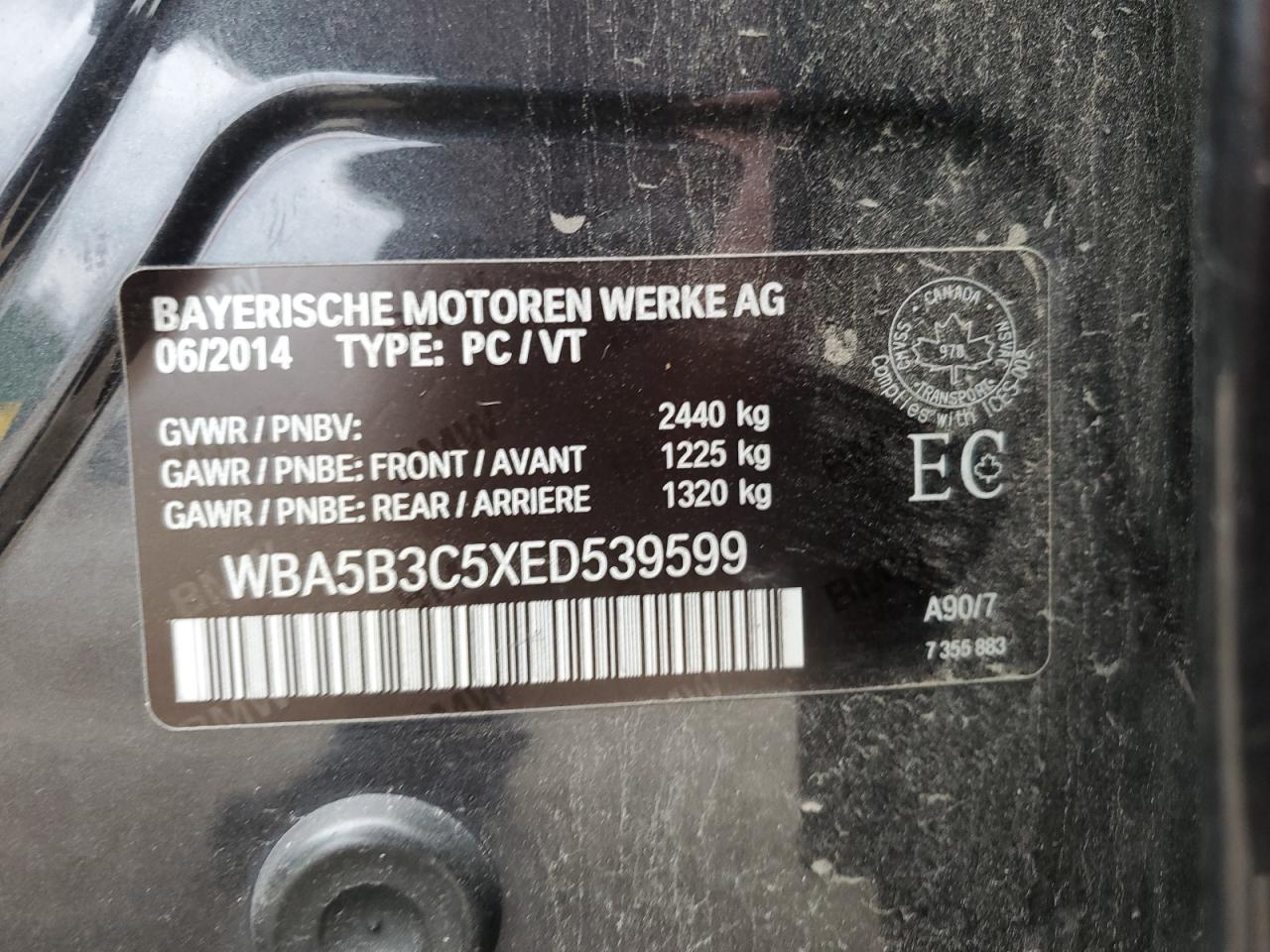 WBA5B3C5XED539599 2014 BMW 535 Xi