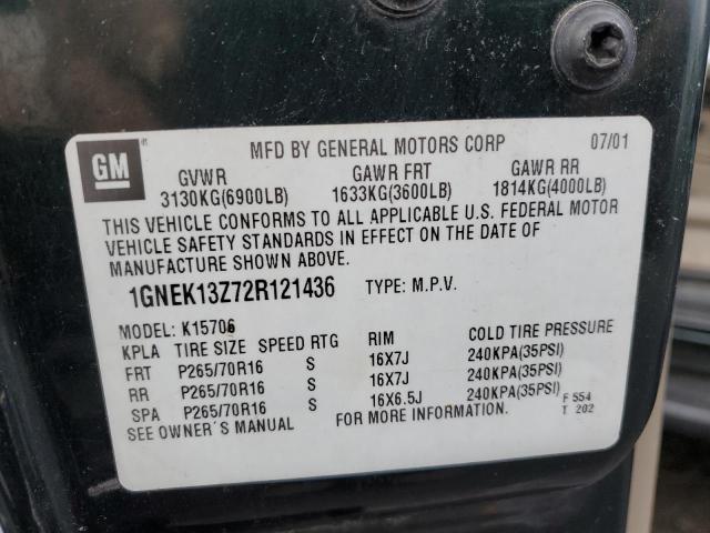 2002 Chevrolet Tahoe K1500 VIN: 1GNEK13Z72R121436 Lot: 70790983