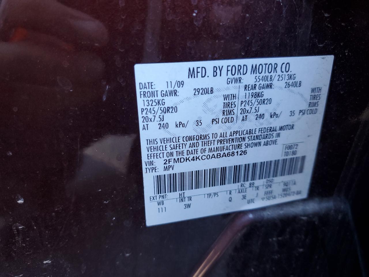 Lot #2938012858 2010 FORD EDGE LIMIT