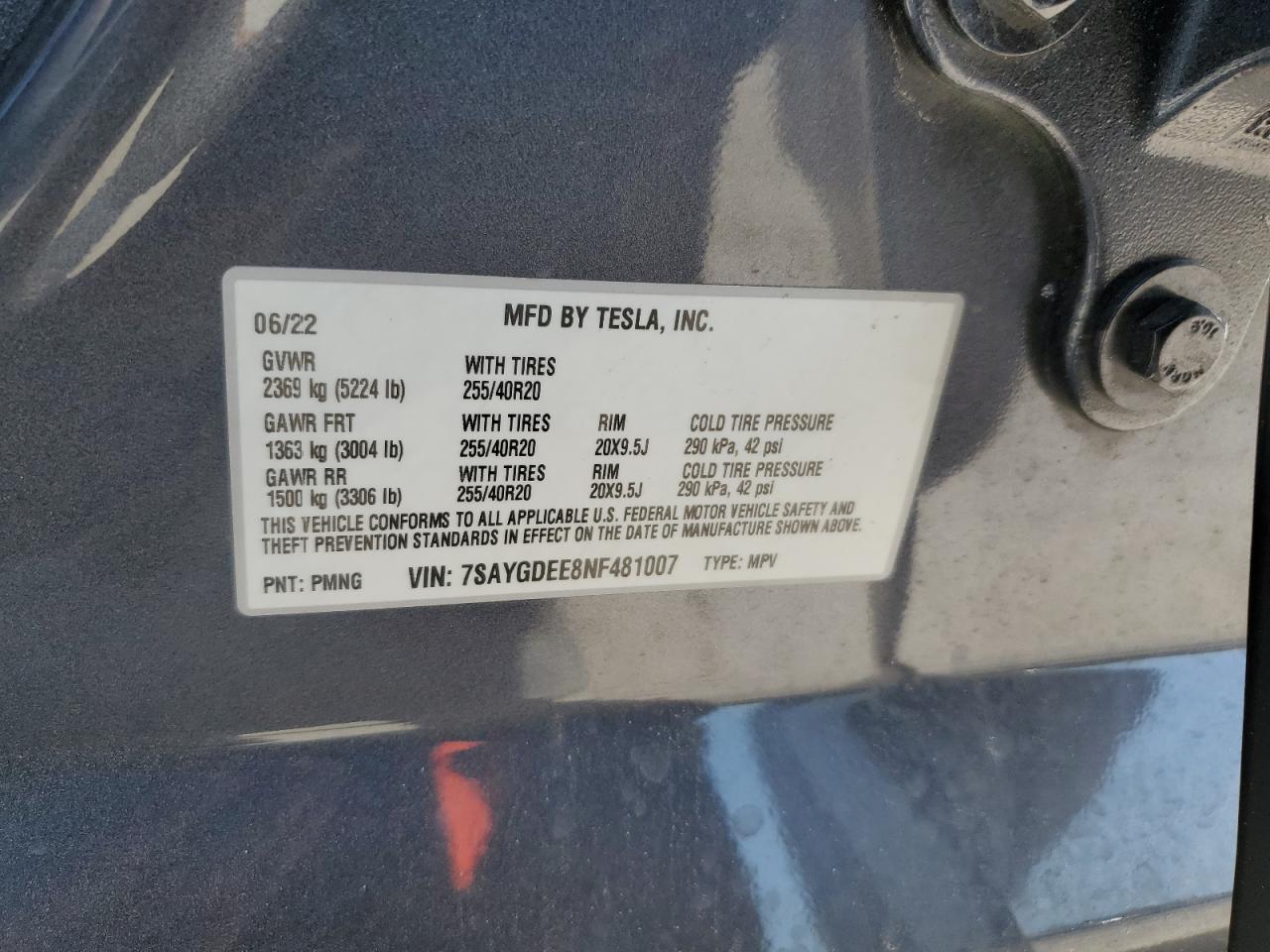 Lot #2989267655 2022 TESLA MODEL Y