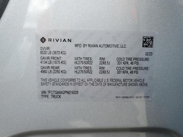 VIN 7FCTGAAA2PN019226 2023 Rivian R1T, Adventure no.13