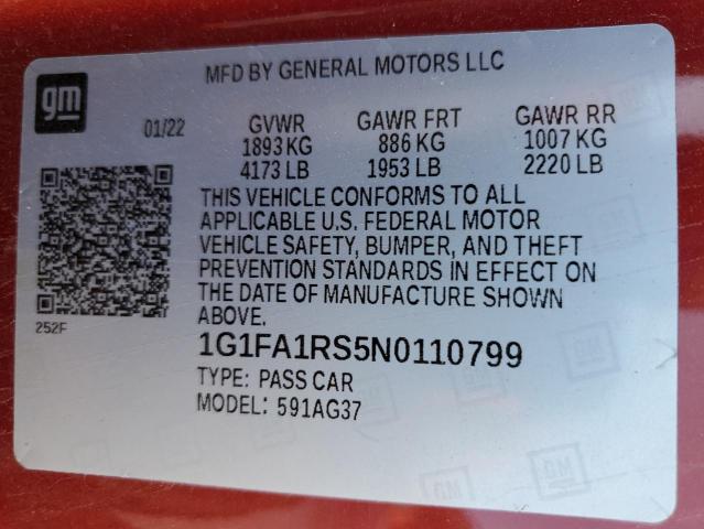 2022 CHEVROLET CAMARO LS - 1G1FA1RS5N0110799