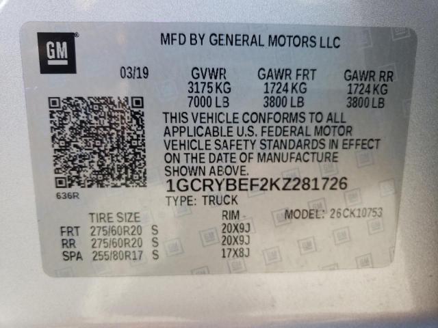 2019 CHEVROLET SILVERADO - 1GCRYBEF2KZ281726
