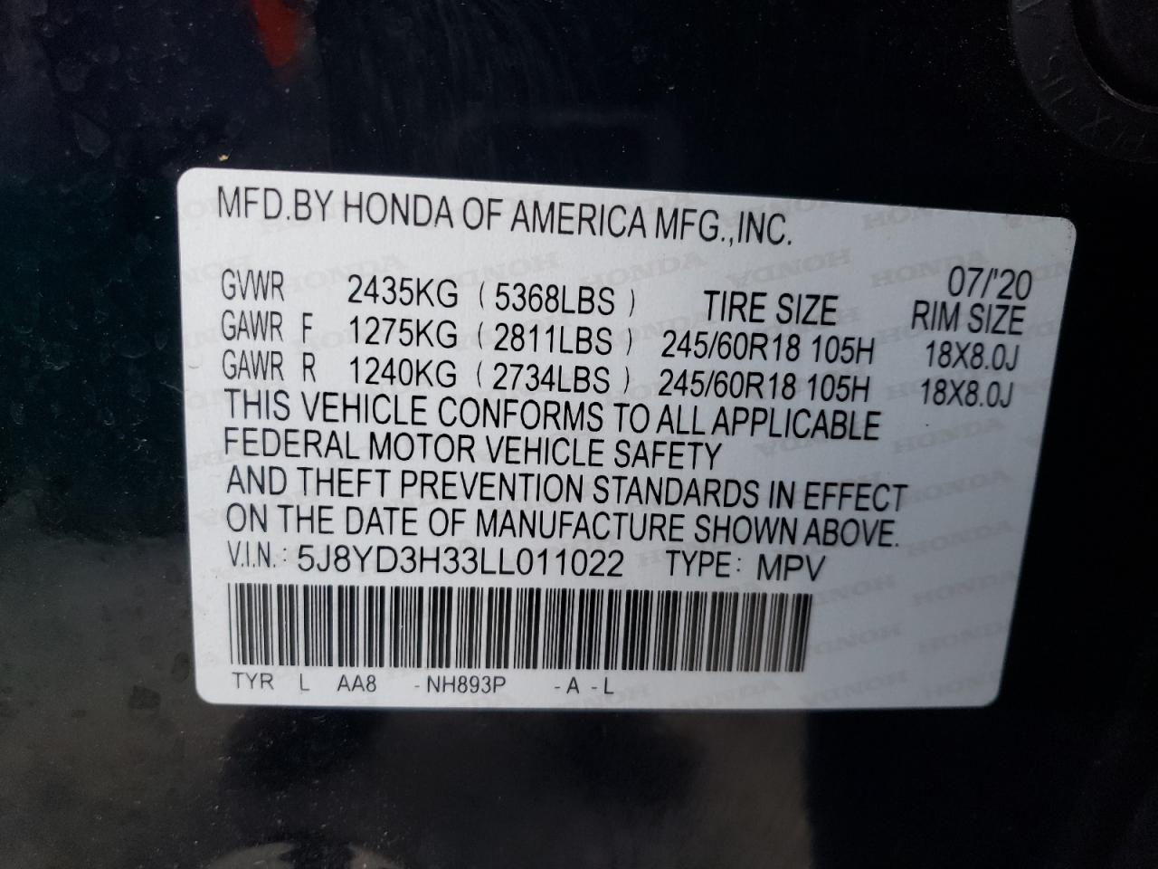 Lot #2928686840 2020 ACURA MDX