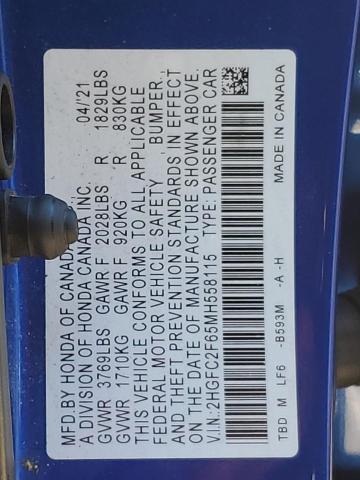2021 HONDA CIVIC LX - 2HGFC2F65MH558115