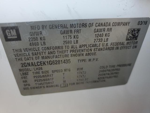 2016 CHEVROLET EQUINOX LT - 2GNALCEK1G6281435