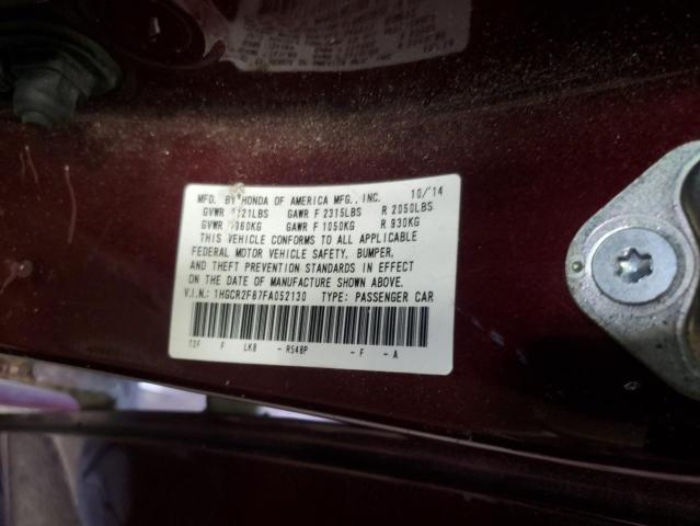 VIN 1HGCR2F87FA052130 2015 Honda Accord, Exl no.12