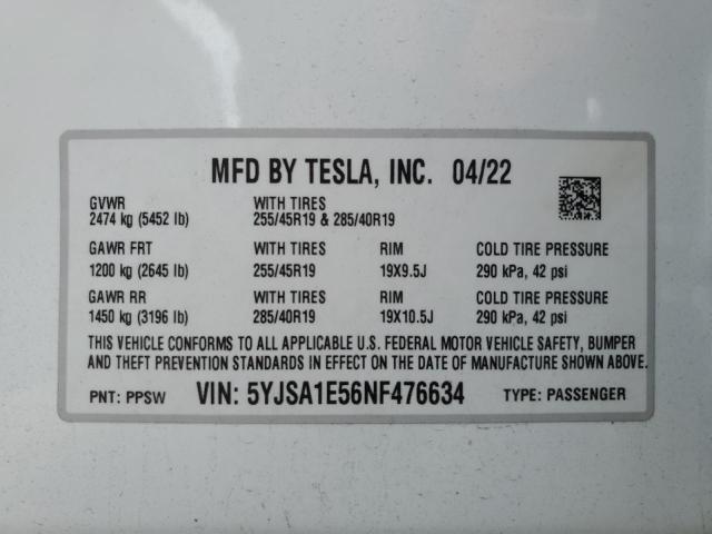 2022 TESLA MODEL S - 5YJSA1E56NF476634