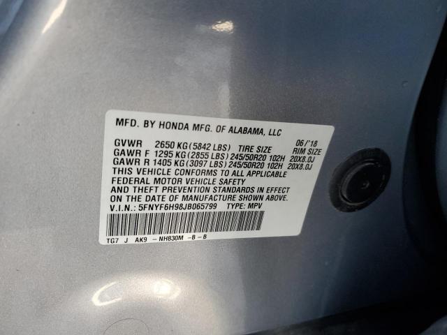 VIN 5FNYF6H98JB065799 2018 HONDA PILOT no.13