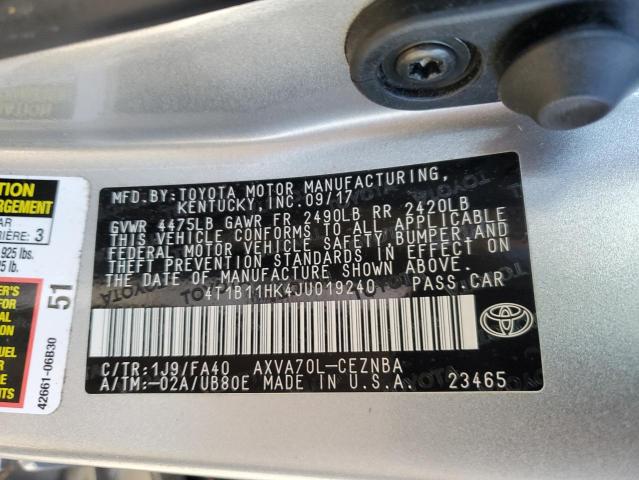 VIN 4T1B11HK4JU019240 2018 Toyota Camry, L no.12