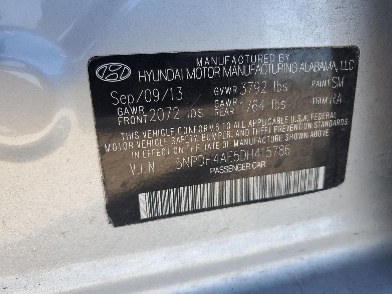 Lot #3030620098 2013 HYUNDAI ELANTRA GL