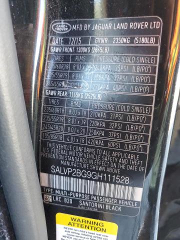 2016 LAND ROVER RANGE ROVE - SALVP2BG9GH111528