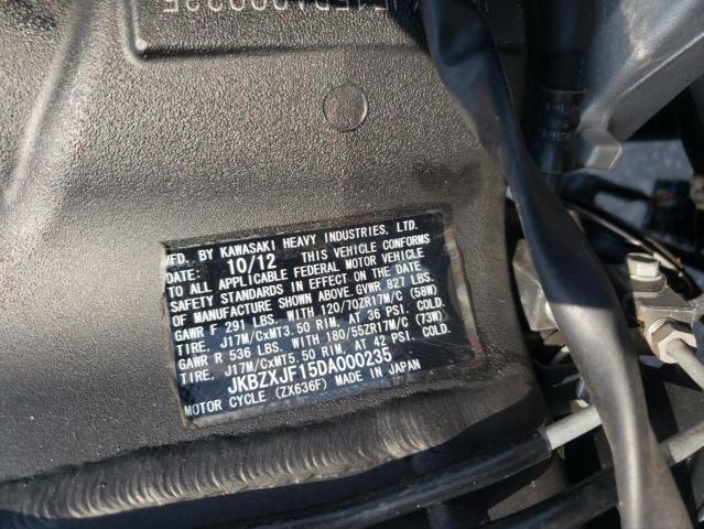 2013 KAWASAKI ZX636 F JKBZXJF15DA000235