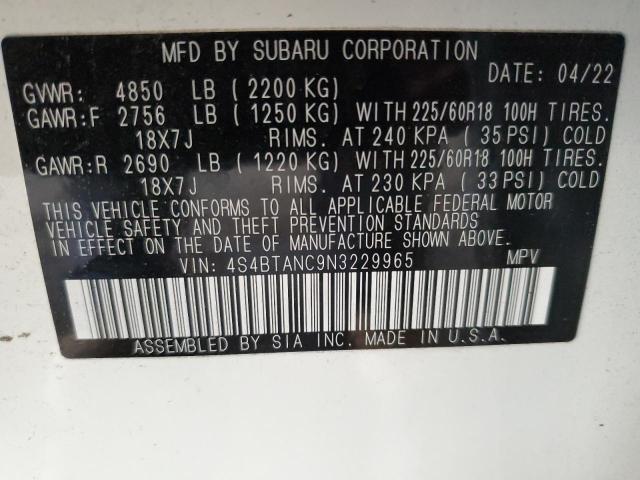 VIN 4S4BTANC9N3229965 2022 SUBARU OUTBACK no.14