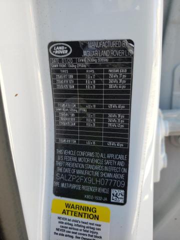 2020 LAND ROVER RANGE ROVE - SALZP2FX9LH077709