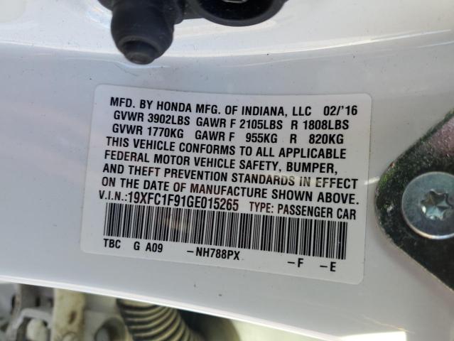 VIN 19XFC1F91GE015265 2016 Honda Civic, Touring no.12