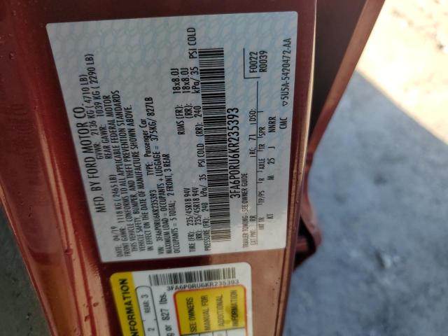 2019 FORD FUSION TIT - 3FA6P0RU6KR235393