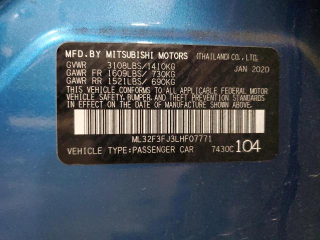 VIN ML32F3FJ3LHF07771 2020 Mitsubishi Mirage, G4 Es no.12