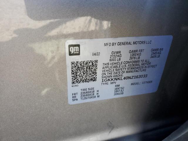 VIN 1GKKNKL40NZ163033 2022 GMC Acadia, Sle no.13