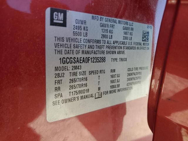 VIN 1GCGSAEA0F1235288 2015 CHEVROLET COLORADO no.13