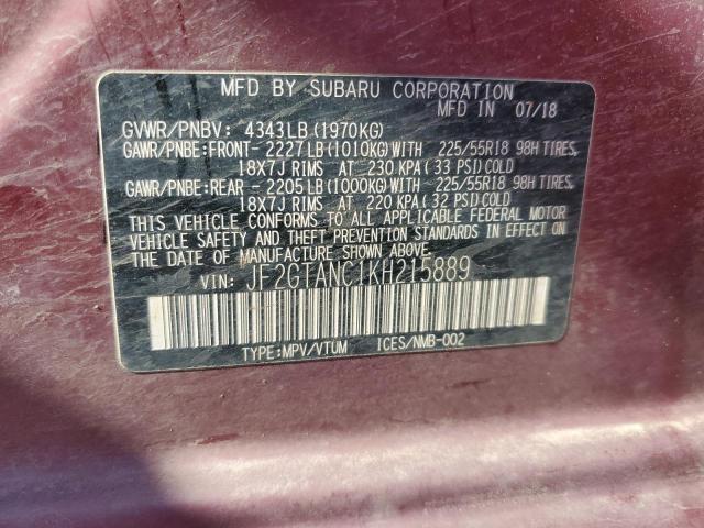 2019 SUBARU CROSSTREK - JF2GTANC1KH215889