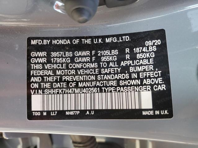 2021 HONDA CIVIC SPOR - SHHFK7H47MU402561