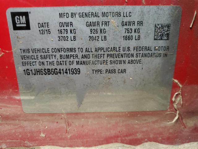 2016 CHEVROLET SONIC RS 1G1JH6SB6G4141939