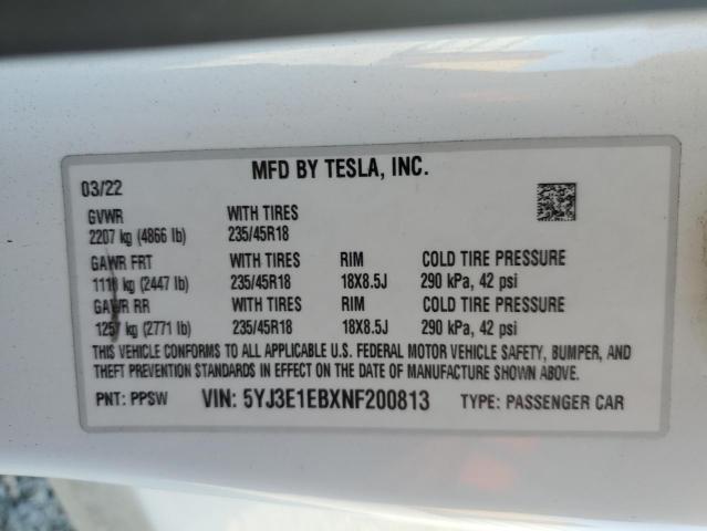 2022 TESLA MISC PARTS 5YJ3E1EBXNF200813