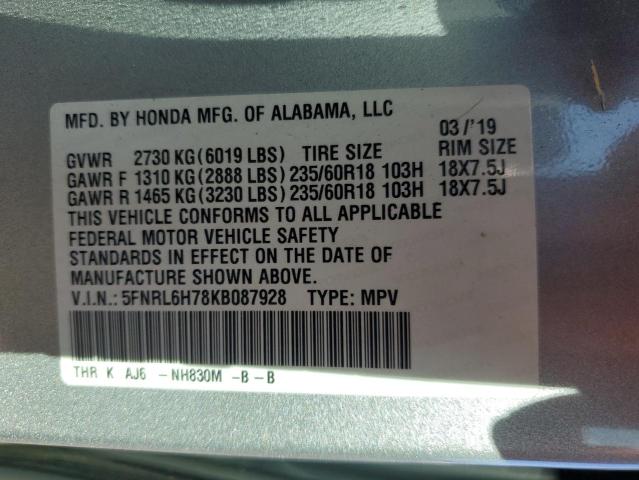 VIN 5FNRL6H78KB087928 2019 Honda Odyssey, Exl no.14