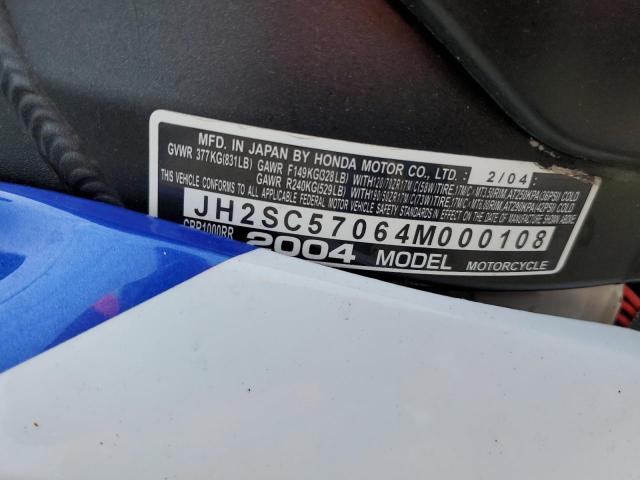 2004 HONDA CBR1000 RR - JH2SC57064M000108