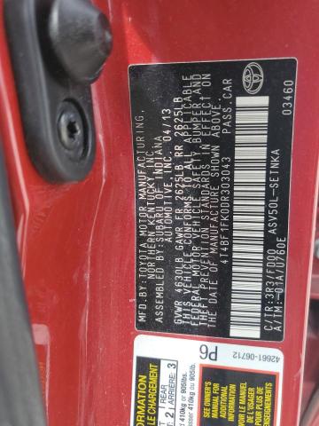 VIN 4T4BF1FK0DR303043 2013 Toyota Camry, L no.12