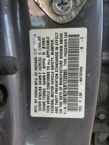 VIN 19XFB2F93FE220965 2015 Honda Civic, Exl no.12